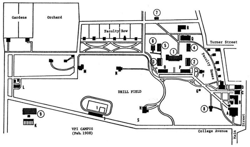 Map of Virginia Tech in 1908